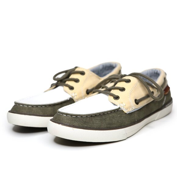 G.H. Bass & Co Canvas Deck Boat Shoes Moc Toe Loafers Preppy Yellow Green White - Picture 10 of 14